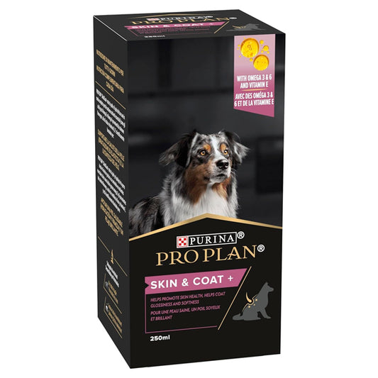 Purina ProPlan Suplemento Skin&Coat para Perros 250 ml - Complemento nutricional para perros con problemas de pelo y piel.