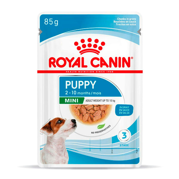 Royal Canin Mini Puppy en salsa: Comida Húmeda para Cachorros de Razas Pequeñas, Pack de 12 Sobres de 85gr