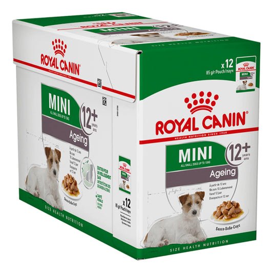 Royal Canin Mini Ageing +12 Húmeda: Alimento Especializado para Perros Mini Adultos Mayores, Pack de 12 Sobres de 85g