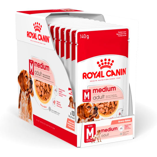 Royal Canin Medium Adult: Comida Húmeda Especial para Perros Adultos Medianos, Pack de 10 Sobres de 140g