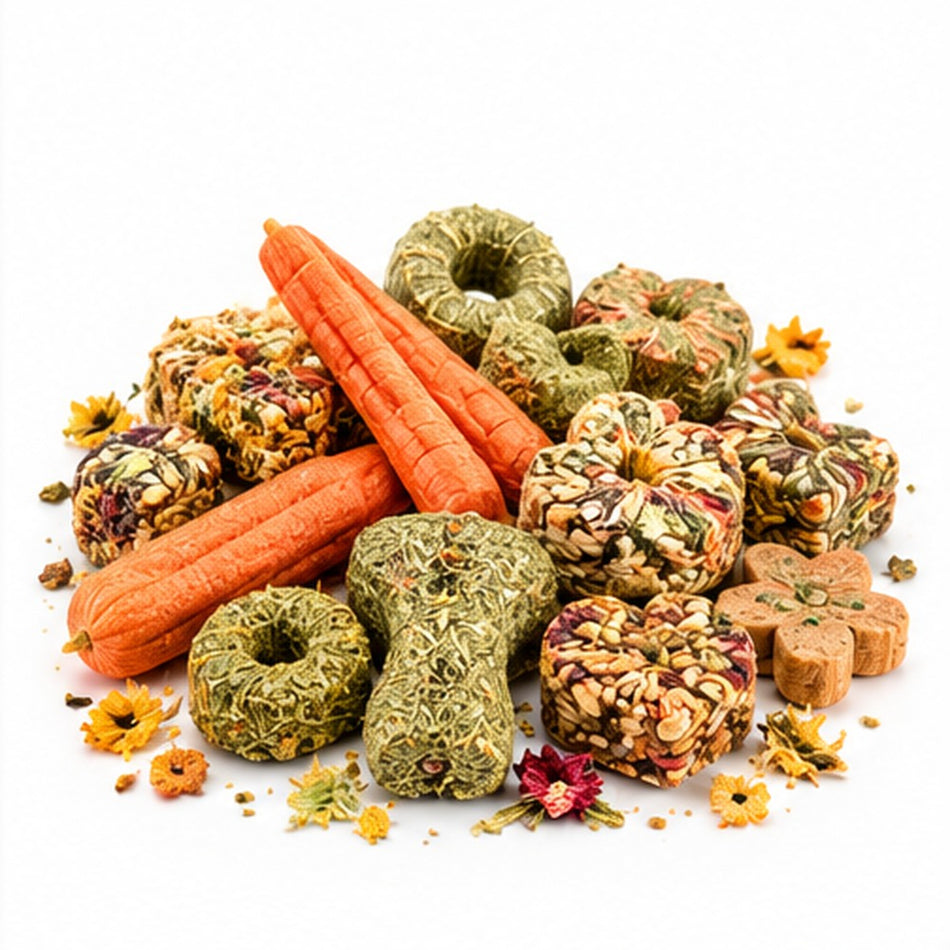 Premios y snacks naturales para roedores, sin bolsas