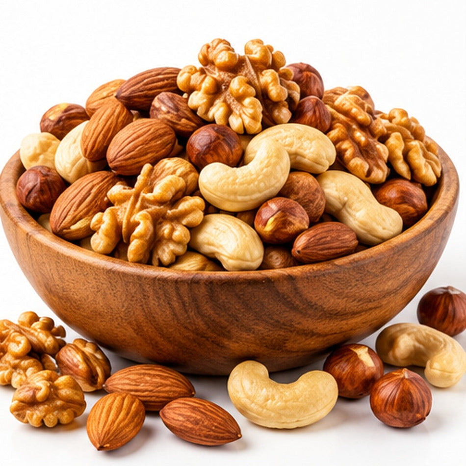 Cuenco con almendras, nueces, avellanas y anacardos sueltos