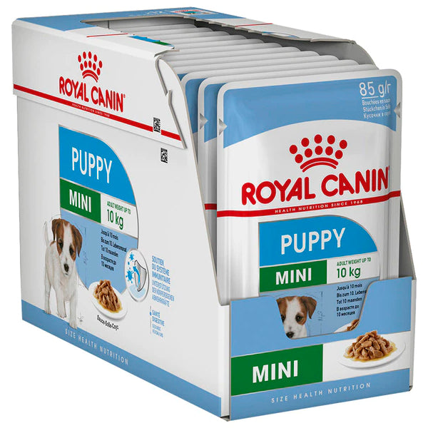Cachorros: imagen de Royal Canin Mini Puppy en salsa: Comida Húmeda para Cachorros de Razas Pequeñas, Pack de 12 Sobres de 85gr
