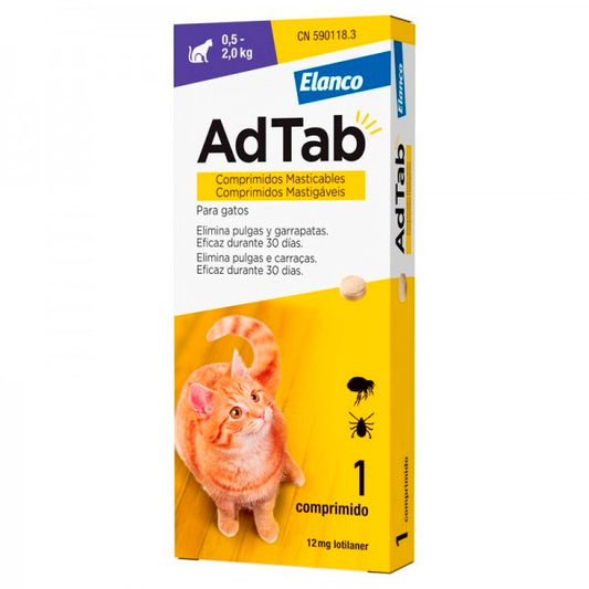 AD TAB Gato 12 mg (0,5-2 KG) 1 Comprimido para la Eliminación de Pulgas y Garrapatas