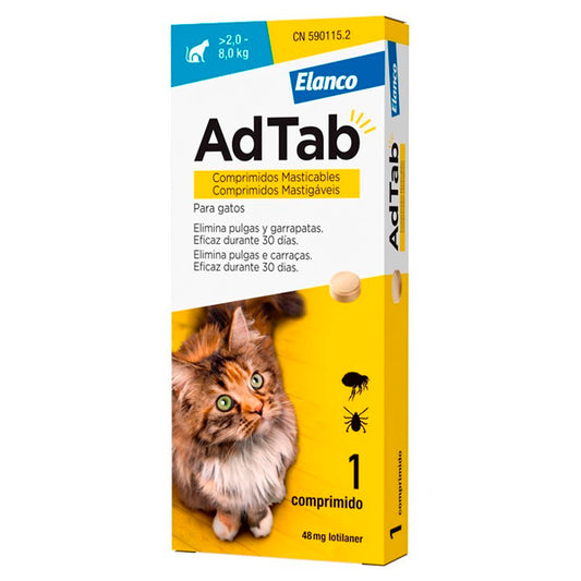 AD TAB Gato 48 mg (2-8 KG) 1 Comprimido para la Eliminación de Pulgas y Garrapatas