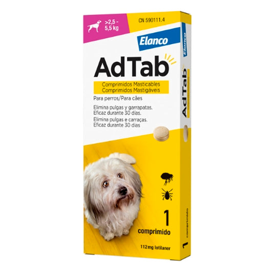 AD TAB Perro (2,5-5,5 KG) 1 Comprimido para la Eliminación de Pulgas y Garrapatas