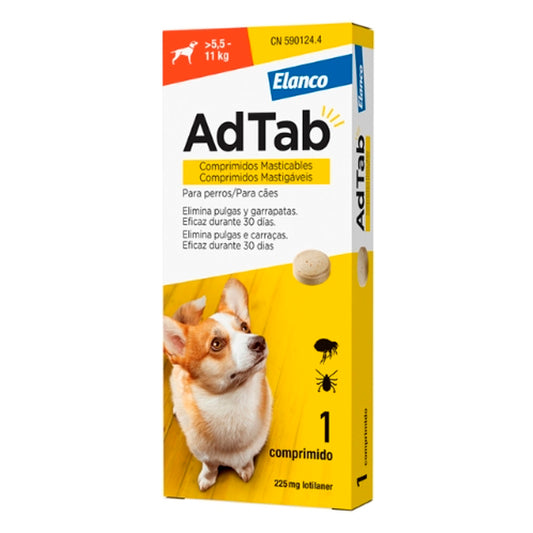 AD TAB Perro (5,5-11 KG) 1 Comprimido para la Eliminación de Pulgas y Garrapatas