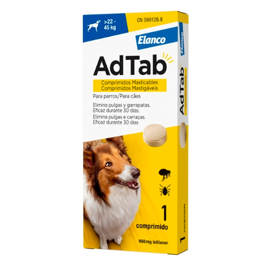 AD TAB Perro (22-45 KG) 1 Comprimido para la Eliminación de Pulgas y Garrapatas