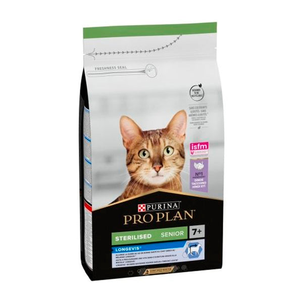 Purina Pro Plan Sterilised Senior 7+ Longevis Pavo 1,5 kg | Pienso Completo para Gatos Mayores Esterilizados | Pavo Primer Ingrediente, Omega 3 y 6