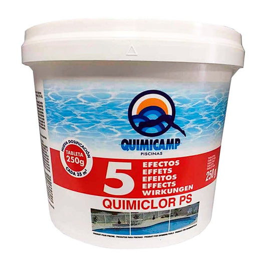 Tabletas Quimiclor 5 Efectos Quimicamp 5 Kg: Desinfección y Mantenimiento Integral de Piscinas