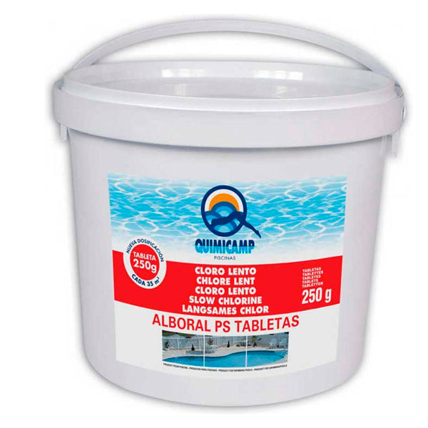 Quimicamp Alboral: Tabletas de Cloro Lento 250g - Ideal para Piscinas y Tratamiento de Agua, Envase 5kg