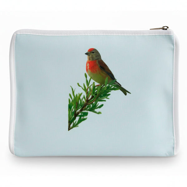 Funda para jaula C2 pardillo en rama de romero – Tela opaca lavable con cremallera y asa, diseño natural y elegante