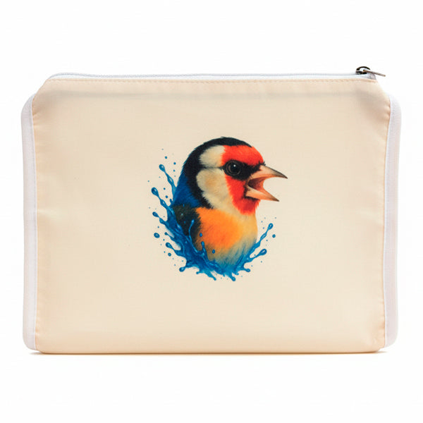 Funda para jaula C2 jilguero acuarela – Diseño artístico con gotas de agua, tela lavable opaca con cremallera y asa