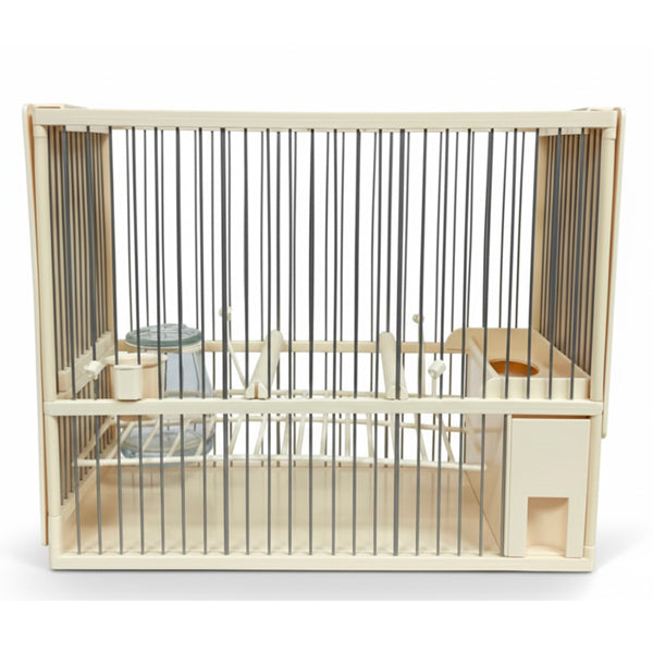 Jaula C2 Acero Inoxidable Completa para Jilgueros – Color Marfil con Accesorios