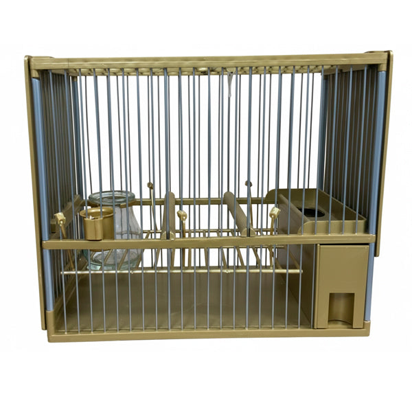 Jaula C2 Dorada Completa para Jilgueros – Acero Inoxidable con Accesorios