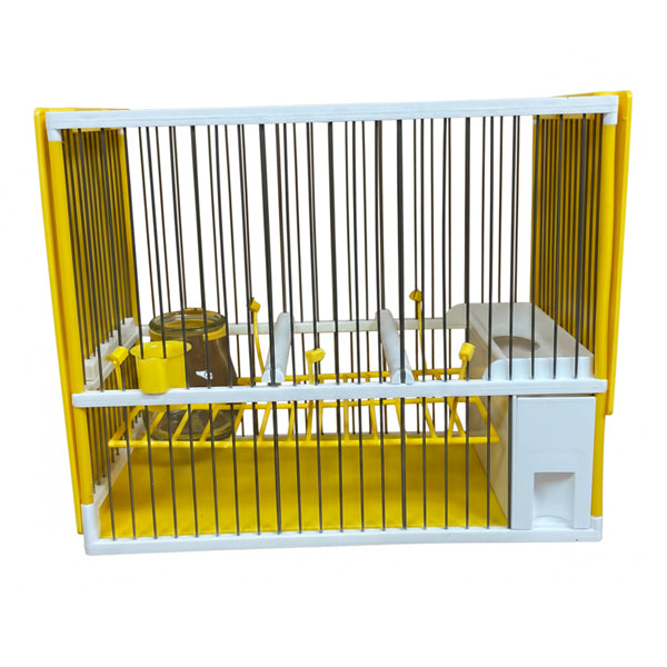 Jaula C2 Blanca y Amarilla Completa para Jilgueros – Acero Inoxidable con Accesorios
