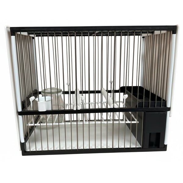 Jaula C2 Negra y Blanca Completa para Jilgueros – Acero Inoxidable con Accesorios