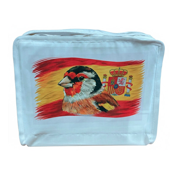 Funda para Jaula C2 – Diseño Jilguero con Bandera de España | Ideal para Silvestrismo | Tela Resistente con Cremallera y Asa | Protección Antiestrés para Aves - Tujilguero