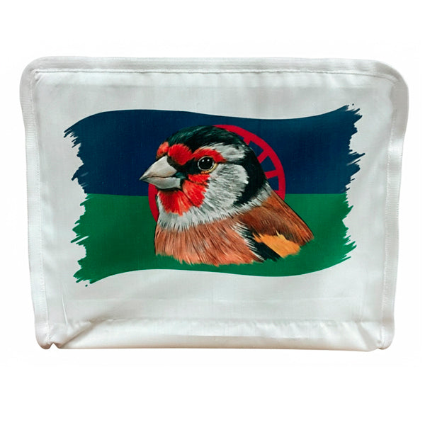 Funda para Jaula C2 con Diseño Jilguero y Bandera Romaní | Protección Antiestrés para Aves | Tela Resistente con Asa y Cremallera | Ideal para Silvestrismo
