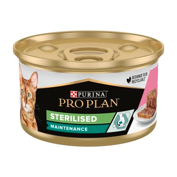 Purina Pro Plan Sterilised Maintenance Terrina de Atún y Salmón 85 g | Lata de Comida Húmeda Completa para Gatos Esterilizados | Textura Paté