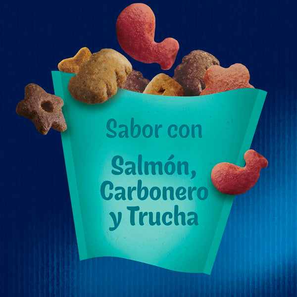 Felix Purina Party Mix Ocean, Snack, premio para Gato con Salmón, Pescado Blanco y Trucha, 5 bolsas de 200g