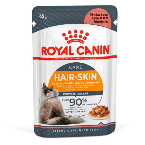 Royal Canin Hair & Skin Care: Comida Húmeda en Salsa para el Cuidado del Pelaje y la Piel, Pack de 12 Sobres de 85gr