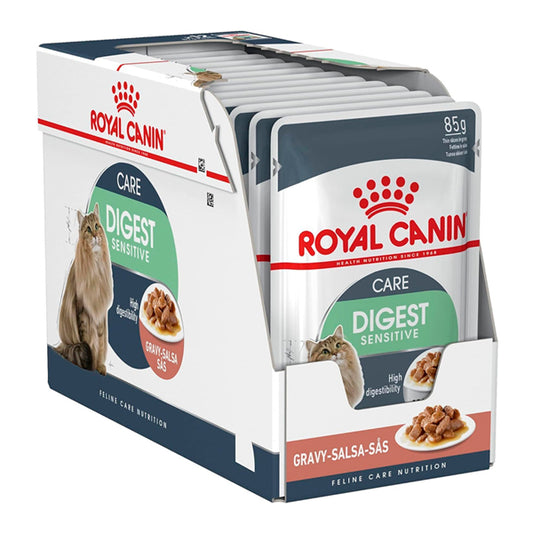 Royal Canin Digest Sensitive: Alimento Húmedo en Salsa de Calidad Superior para Gatos con Sensibilidad Digestiva, Pack de 12 Sobres de 85g