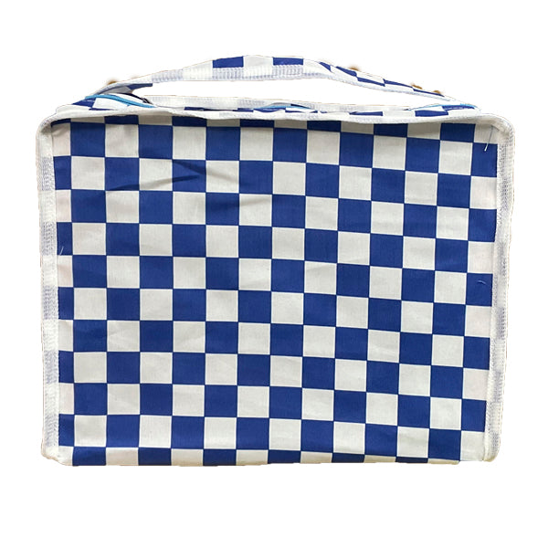 Funda para Jaula Modelo C2 para Pájaros con Diseño de Cuadros Azul y Blanco – Con Asa y Cremallera Lateral