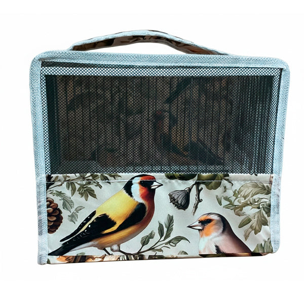 Funda para Jaula C2 con Media Rejilla – Diseño Aves Silvestres | Ideal para Jilgueros y Canarios | Tela Resistente con Asa y Cremallera | Protección Antiestrés