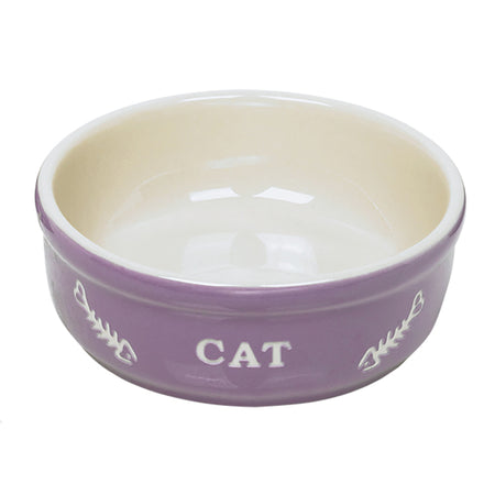 Comedero para gato Vadigran Cat violeta de barro cocido, diámetro de 14 cm
