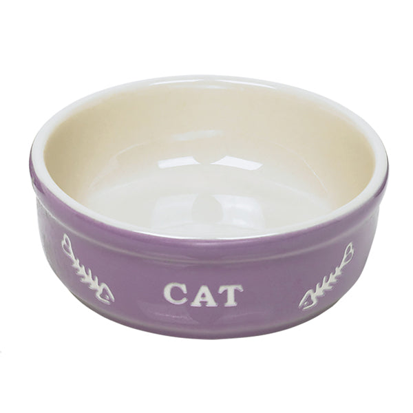 Comedero para gato Vadigran Cat violeta de barro cocido, diámetro de 14 cm