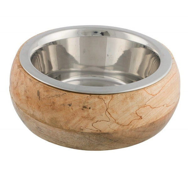 Comedero Acero Inox, Marco Madera, 0.45 l/ø 16 cm - Tujilguero